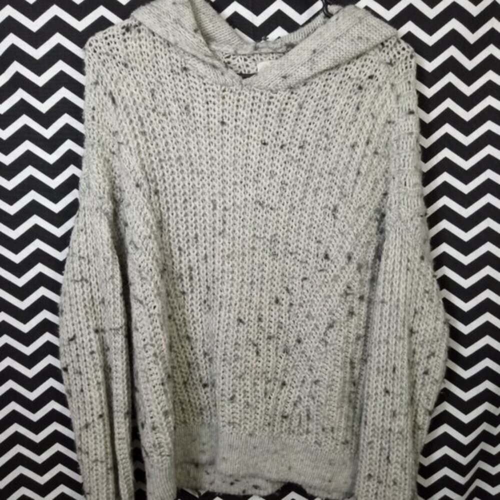 Lucky Brand Light Gray Speckled Knit Hooded Sweater